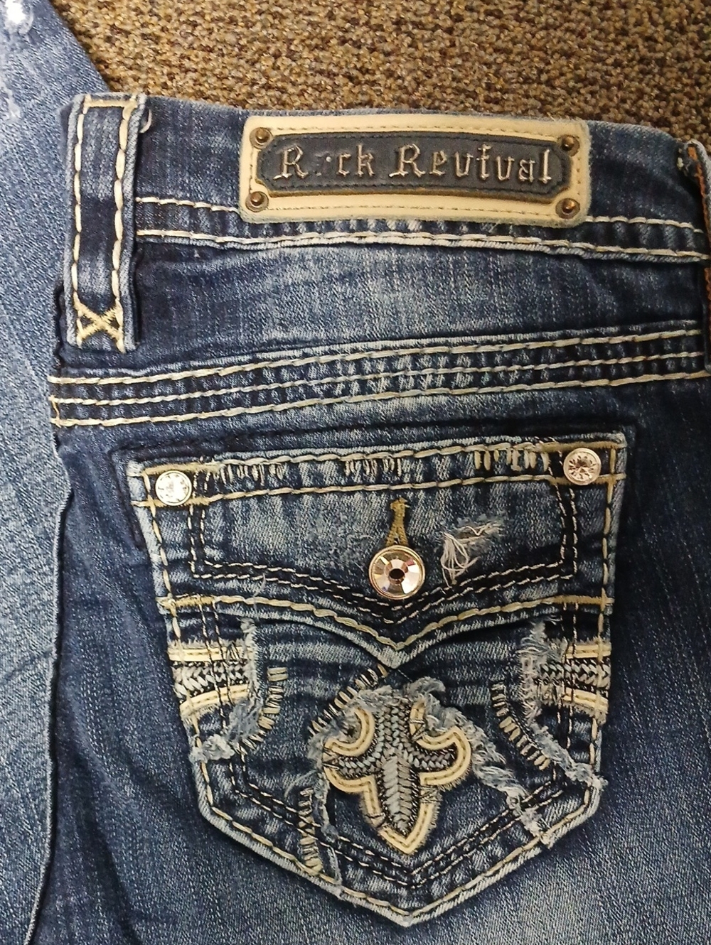 Rock Revival Women's Dark Blue Embroidered Bootcut Jeans